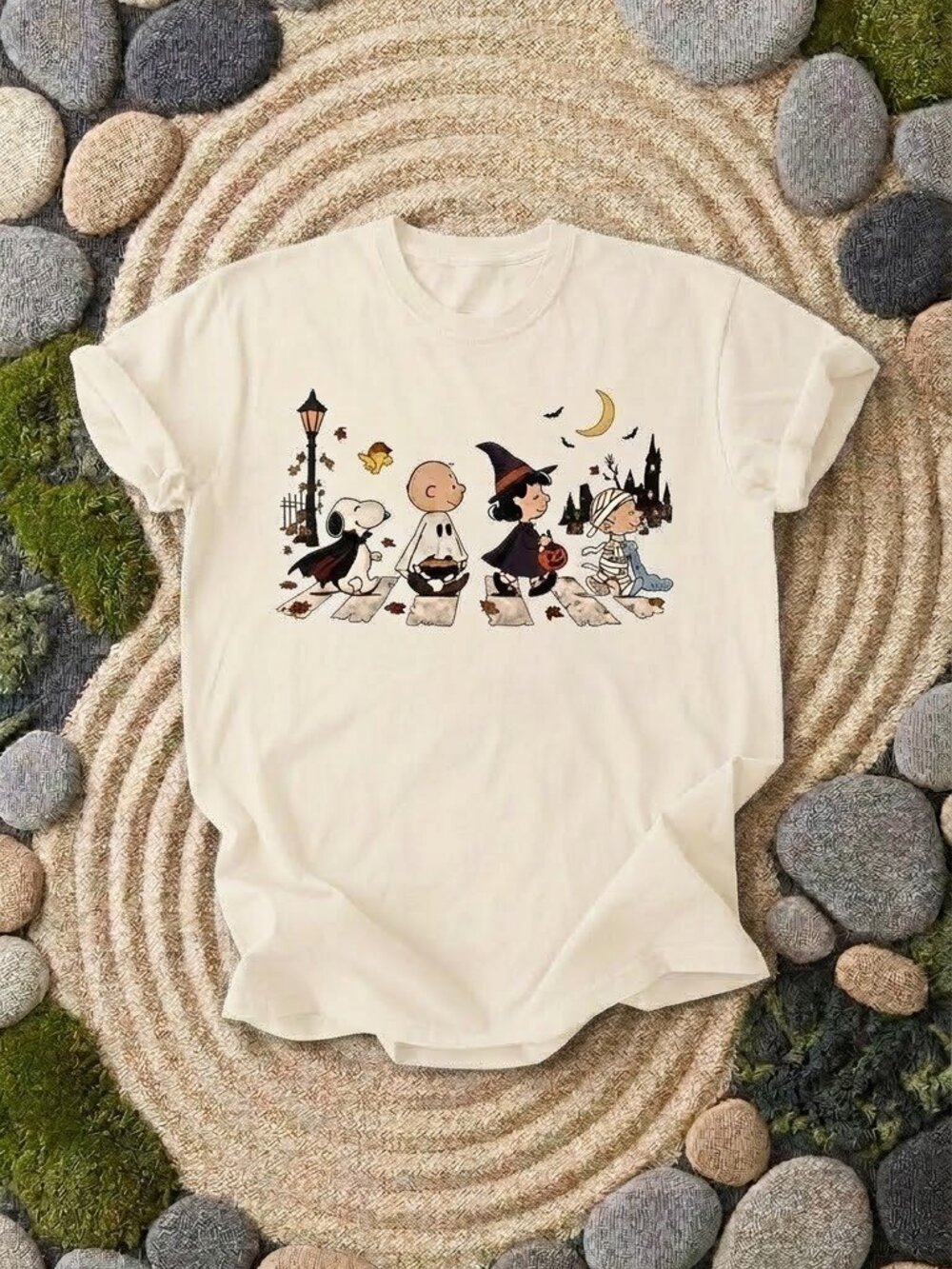 Halloween Cartoon Abbey Road Forest Green Graphic T-Shirt